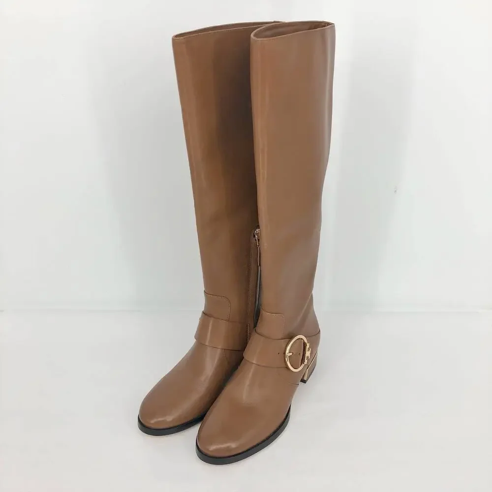 TORY BURCH Women's Sofia Riding Boots Size 5M Brown Leather Knee-High NWOB
